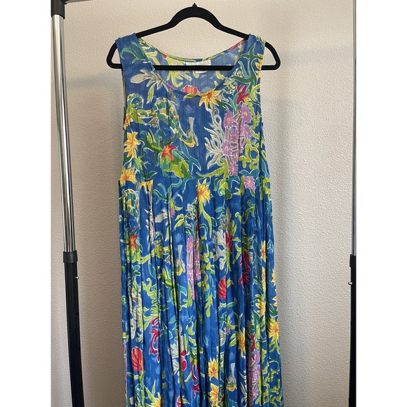 Vintage New Aura Floral Tropical Dress Size M 80's Retro Sundress Hawaiian Maxi - Picture 1 of 4